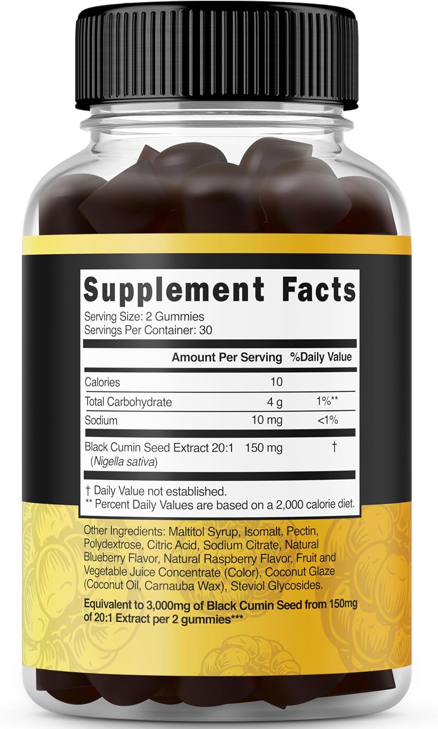 Dorado Nutrition Black Seed Oil Gummies 60 count supplement label