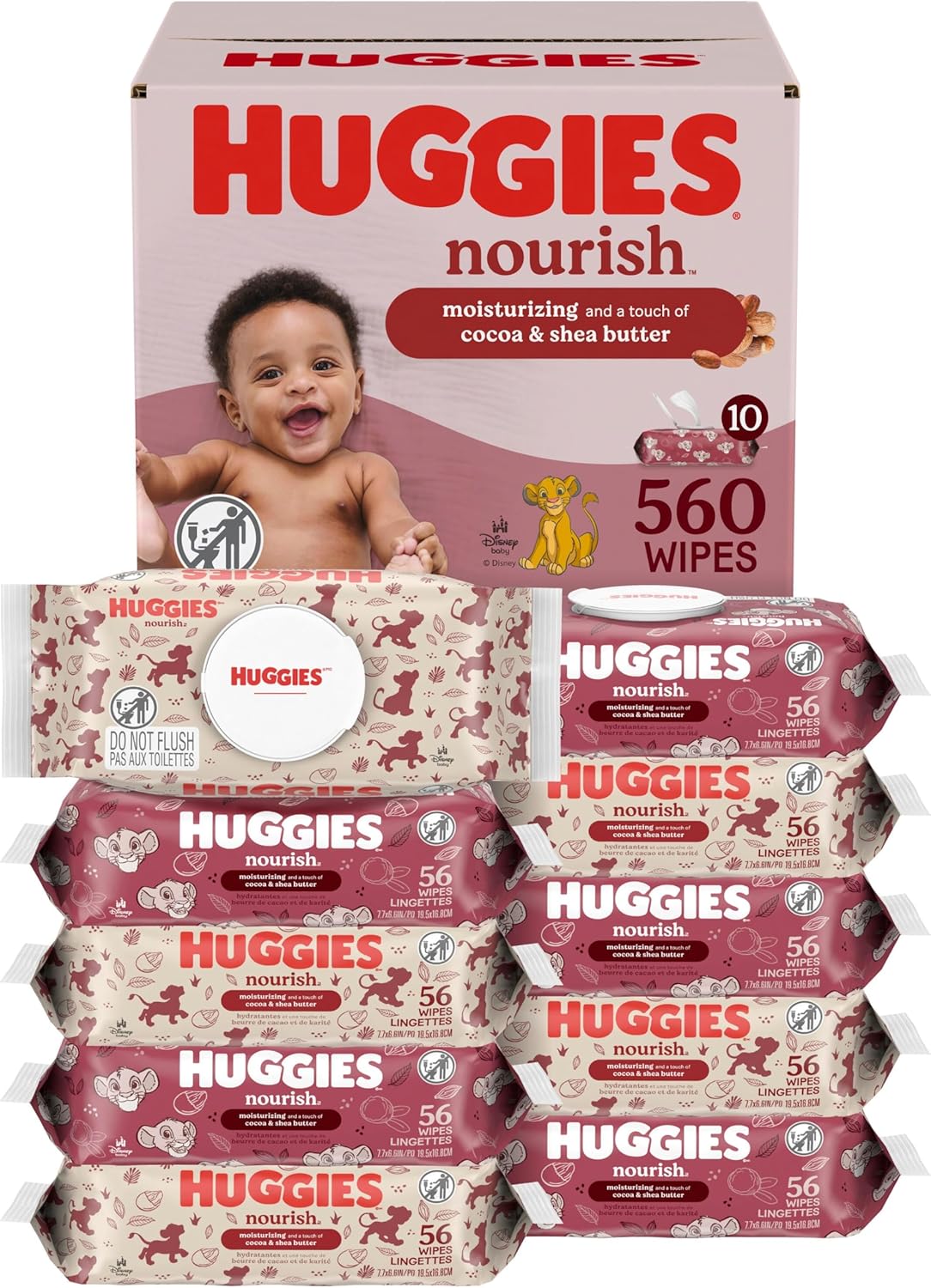 Huggies Nourish Scented Baby Wipes, 10 Push Button Packs (560 Wipes Total) - Image 1
