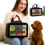 Side profile of pet grooming tote with organizer compartments