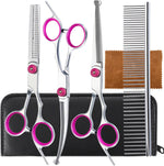 Lengnoyp professional pet cat and dog grooming shears set displayed open in case.