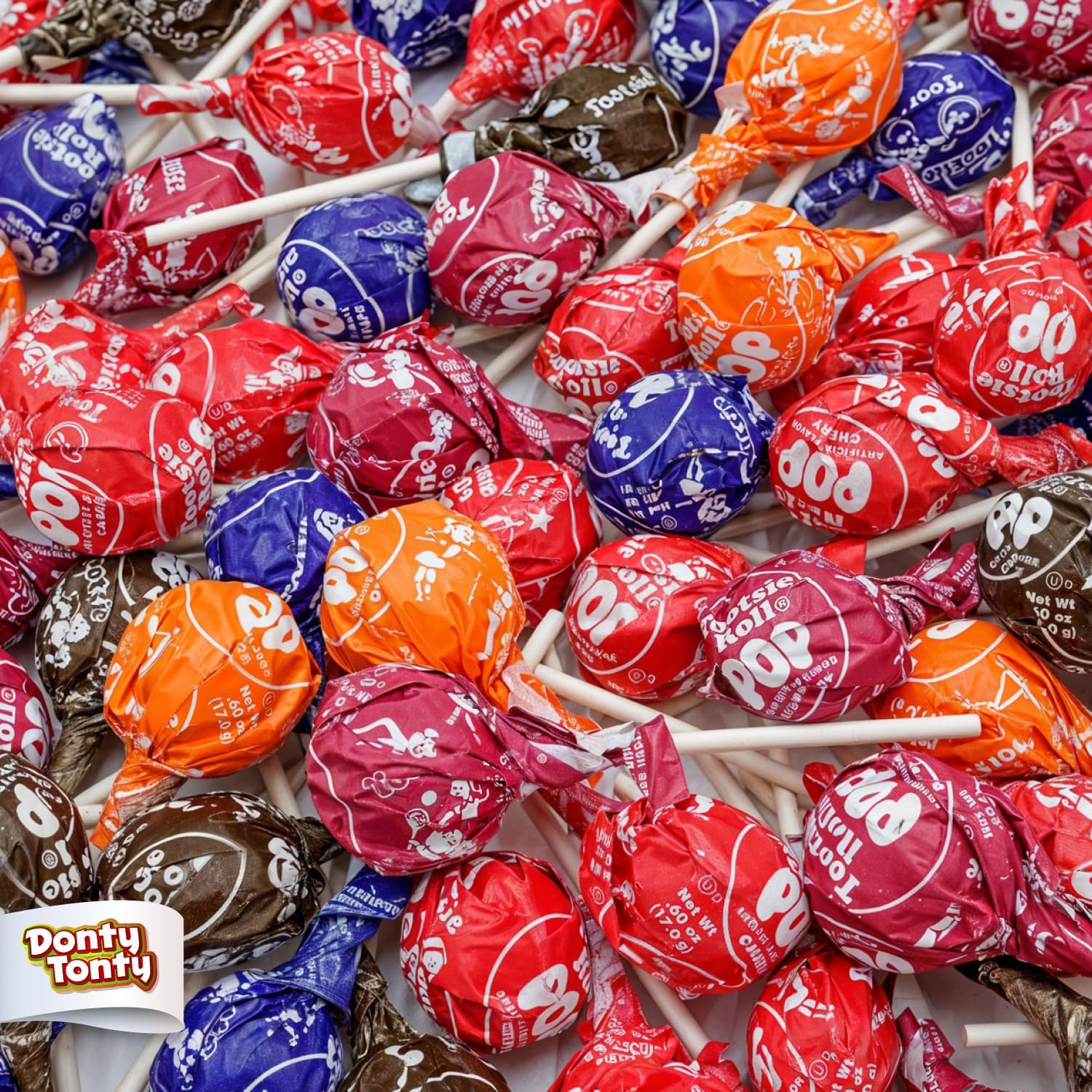 Donty-Tonty POPS Lollipops bulk bag front view showing assorted flavors imported candy.