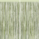 BSRESIN sage green foil fringe curtain four pack front view backdrop