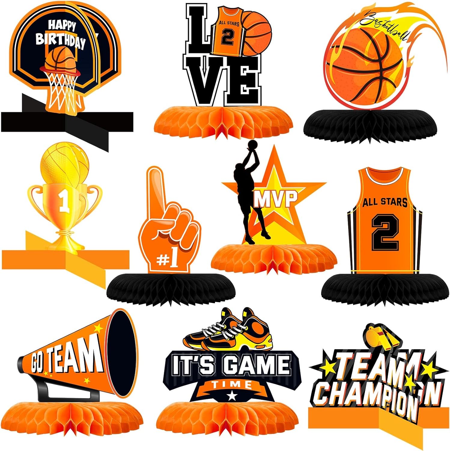 Spakon basketball themed honeycomb table centerpiece front view