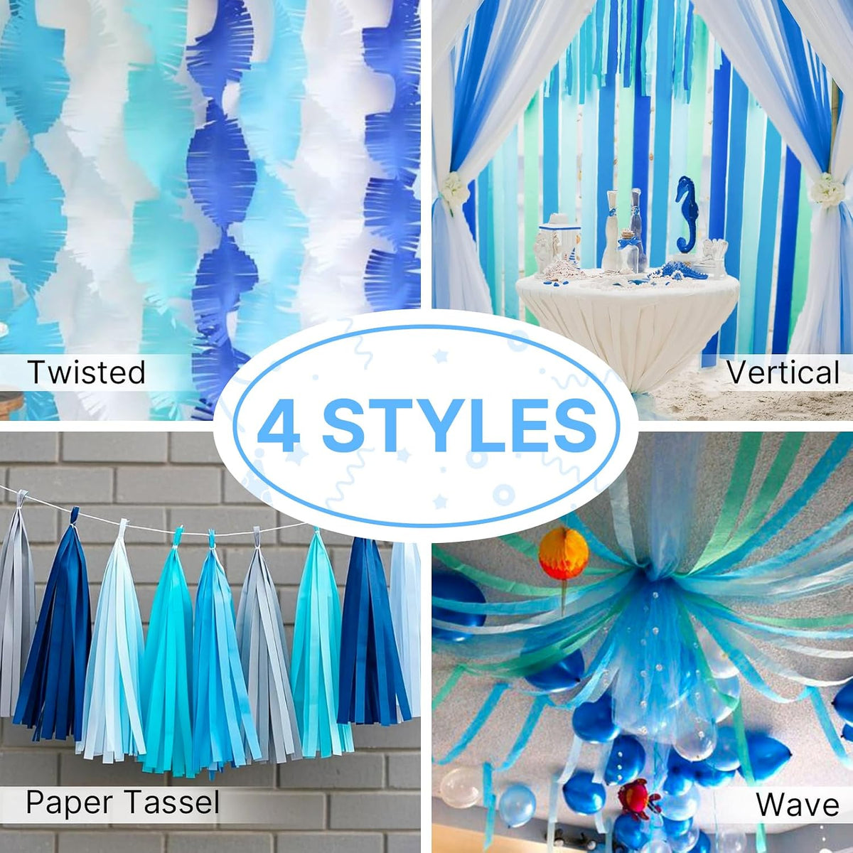 Crepe paper streamers styled as a ceiling canopy decoration