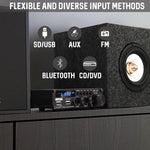 Sunbuck Bluetooth amplifier angled perspective highlighting compact size