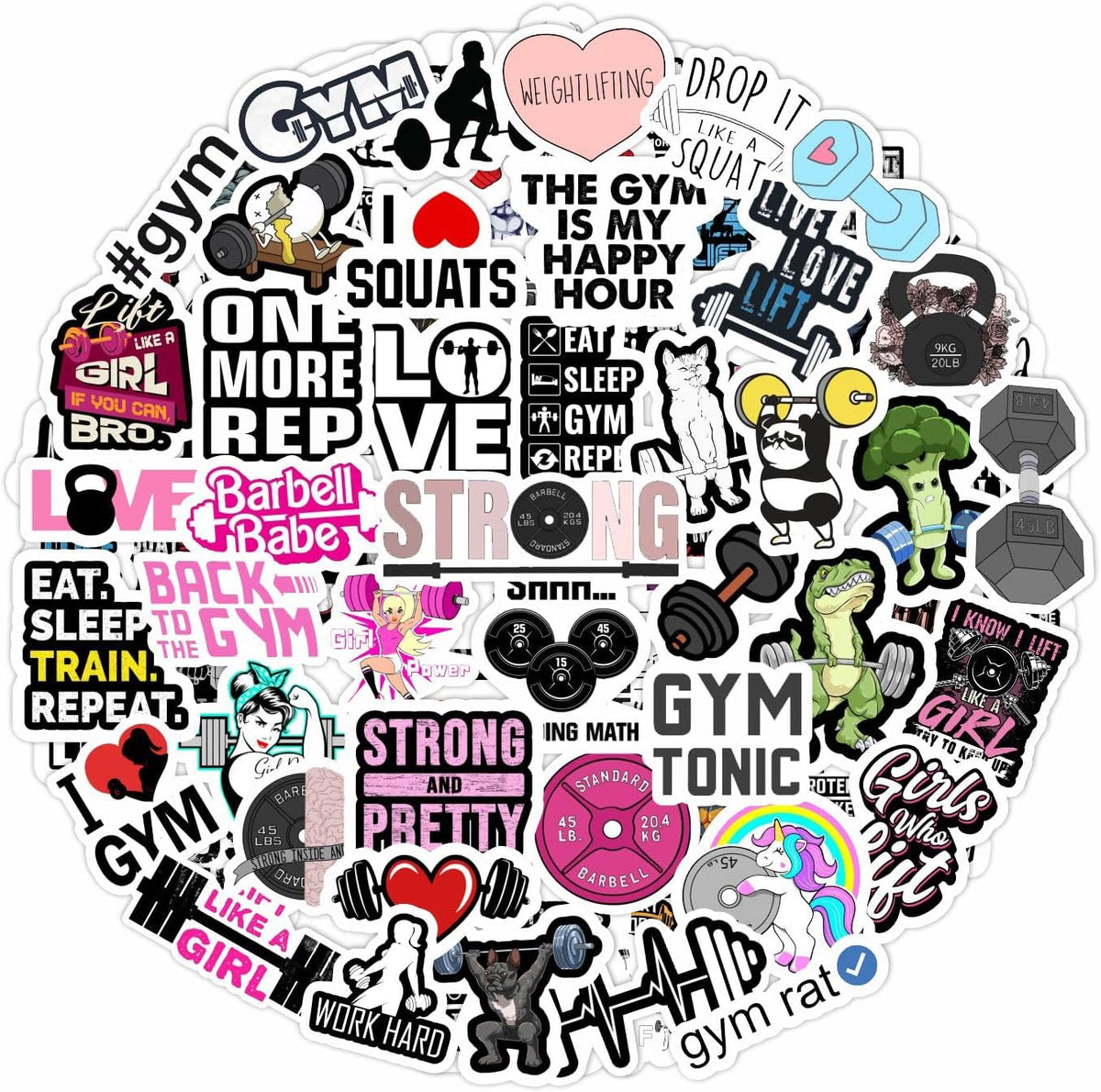 BulbaCraft gym workout stickers 100 pack front view