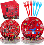 Grencian spider 4th birthday party supplies set front view