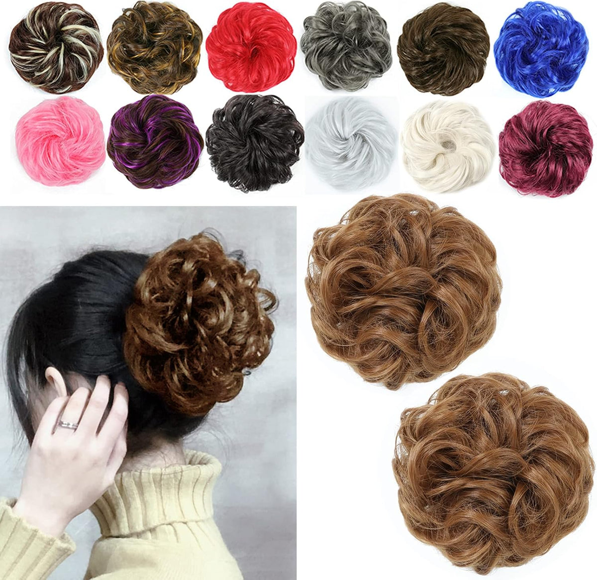 2Pcs Messy Hair Bun Hair Piece Scrunchy ExtensionDimgray - Image 14
