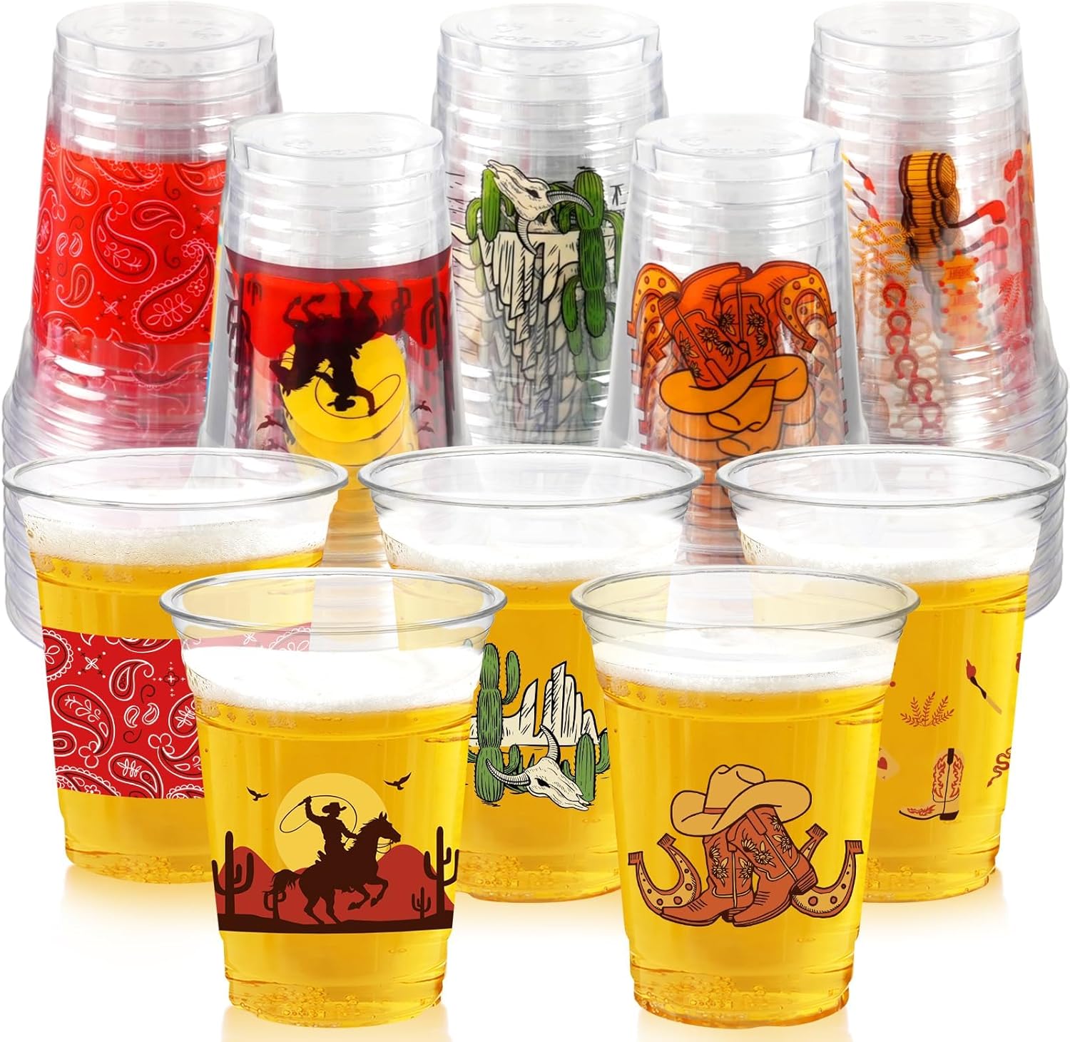 Cuploov Western Cowboy plastic cups set with five unique designs