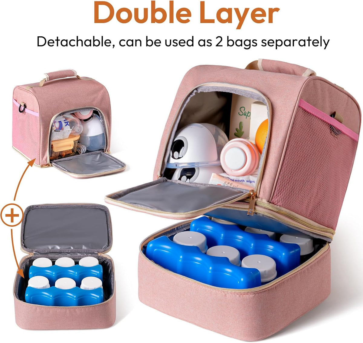 NCVI double layer pump bag showing upper and lower compartments