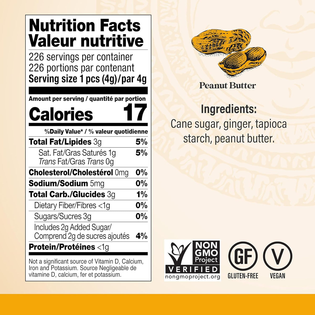 Individually wrapped gourmet peanut butter ginger candies scattered next to the bulk packaging.