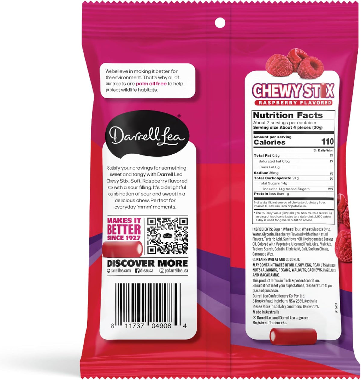 Darrell Lea Fabulicious candy sticks showing the red exterior and white filling
