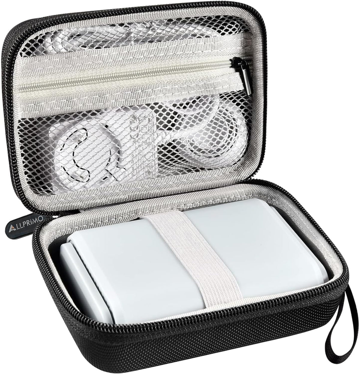 AllPrimo wireless travel router hard case black front view showcasing durable protective shell