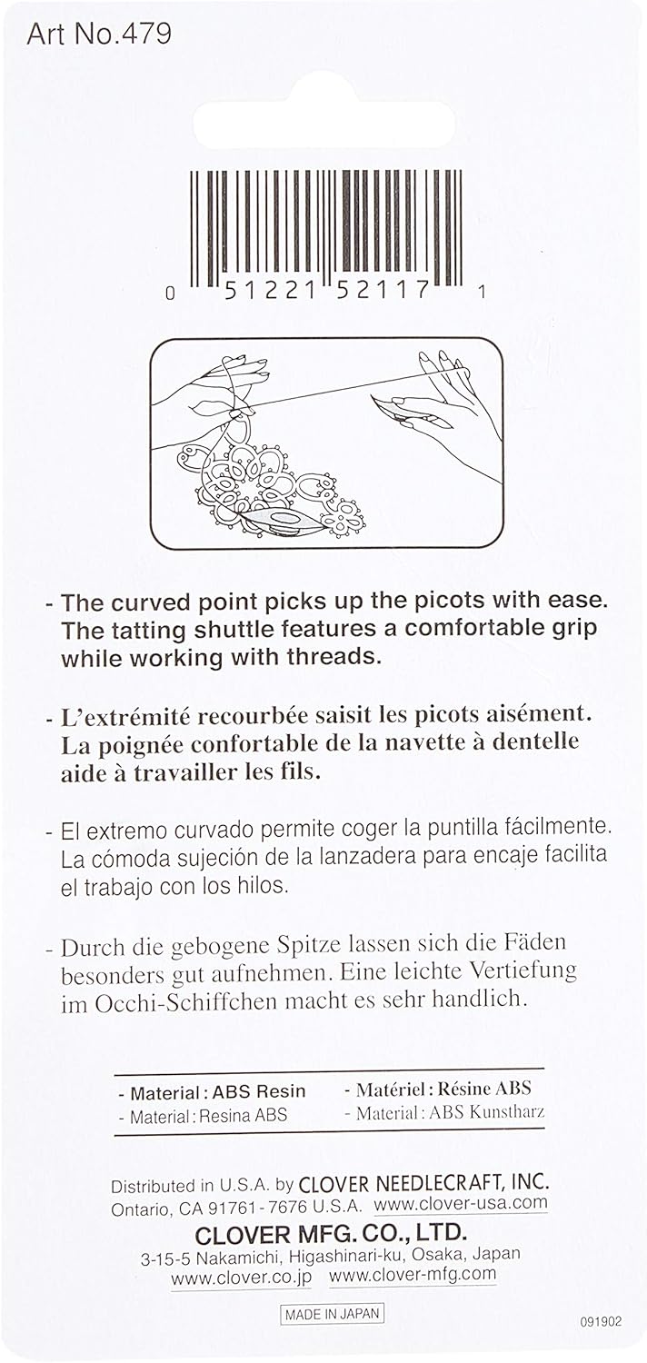 Clover plastic tatting shuttle close up