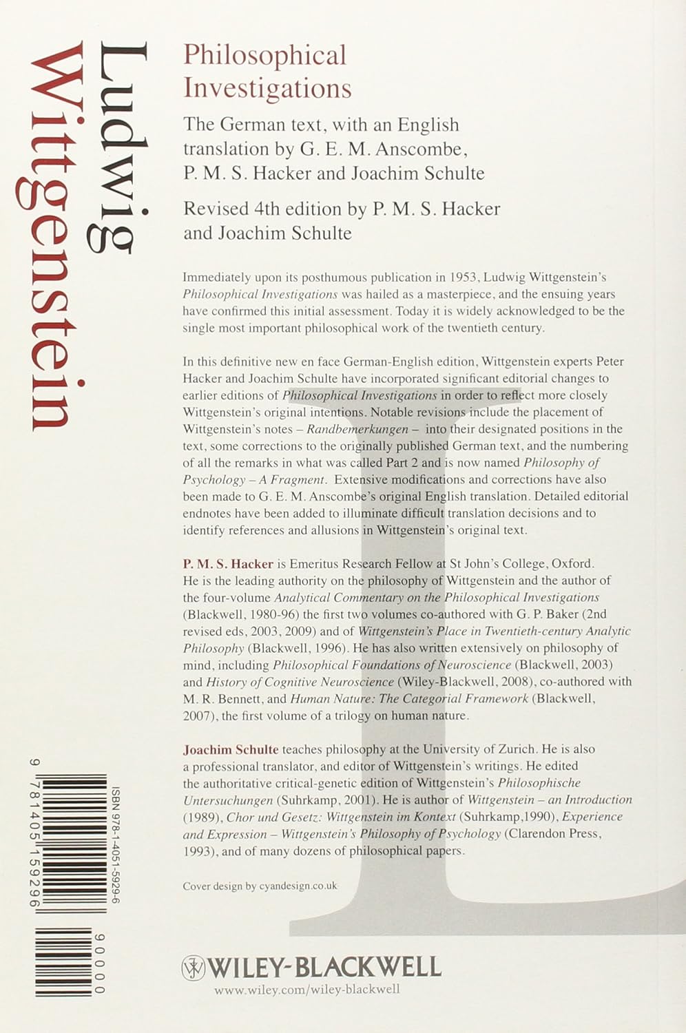 Philosophical Investigations paperback back cover and publisher details view