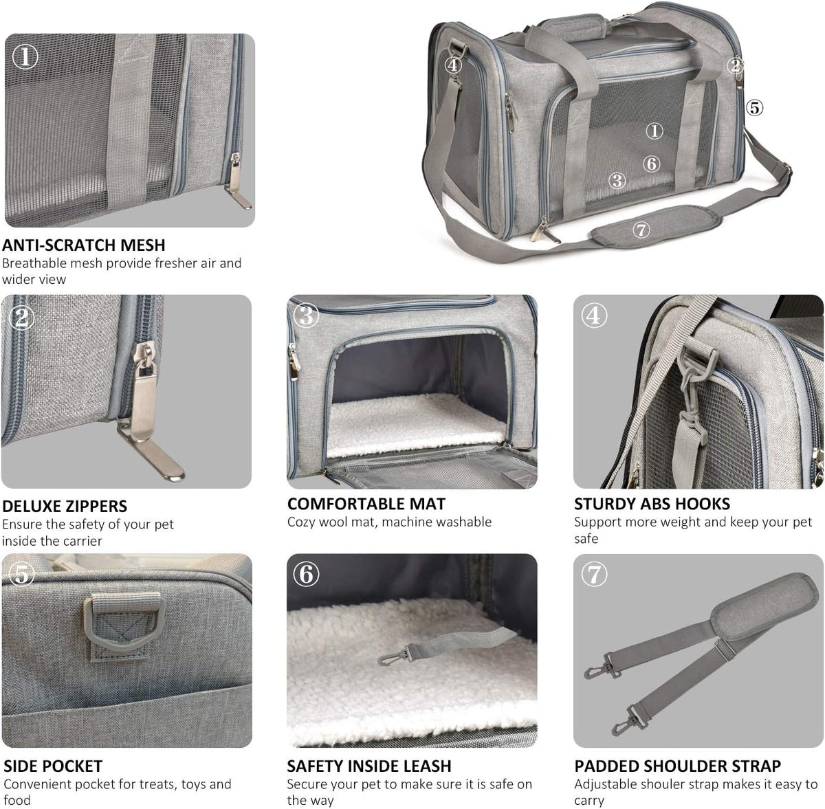Henkelion Large Cat Carriers Dog Carrier Pet Carrier for Cats Dogs Puppies up to 25Lbs, Big Dog Carrier Soft Sided, Travel Puppy Carrier - Large - Grey - Image 3