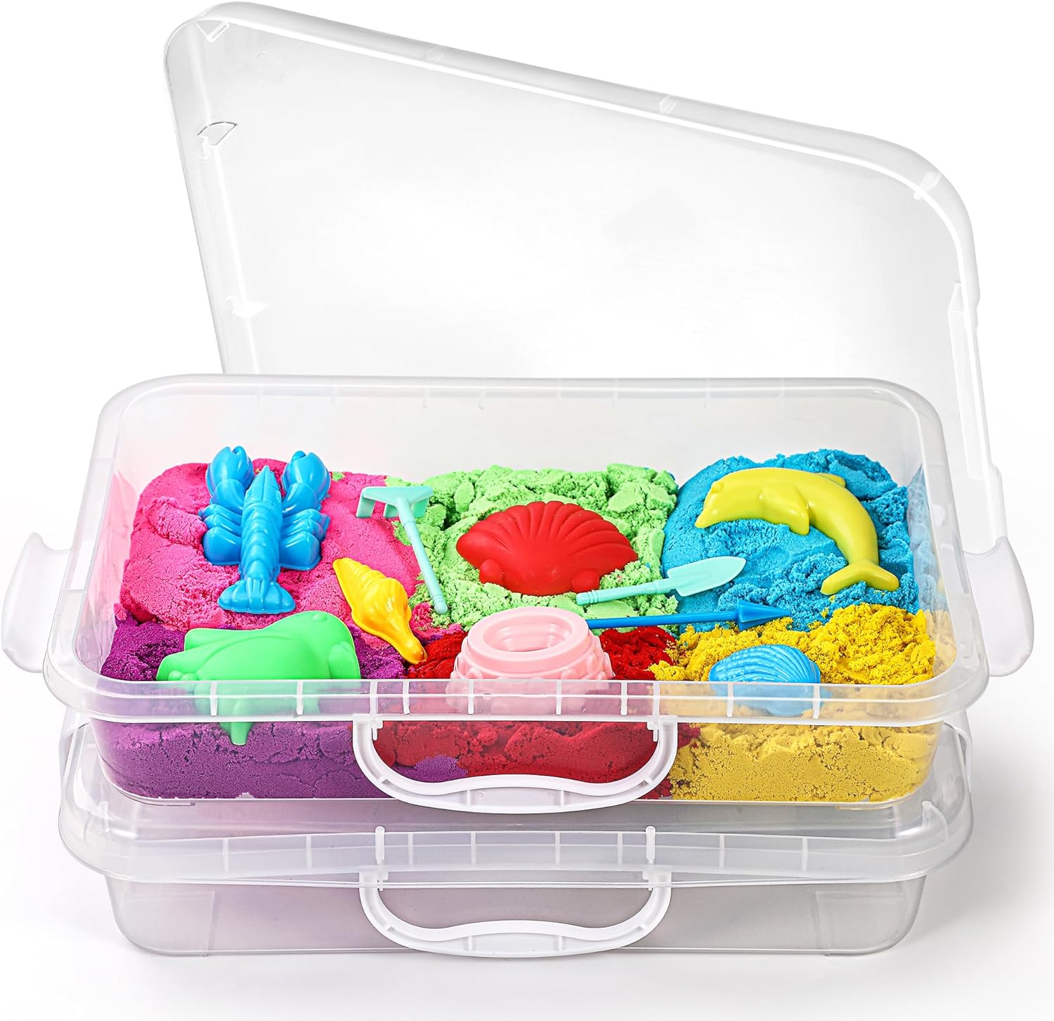 Sikmcle 2 Pcs Sand Tray Sensory Bin with lid and handle front view