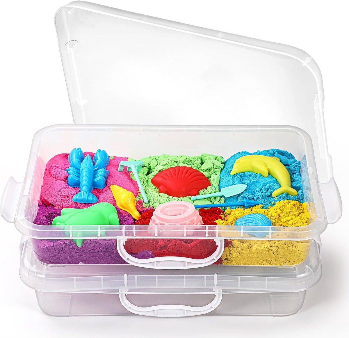 Sikmcle 2 Pcs Sand Tray Sensory Bin with lid and handle front view