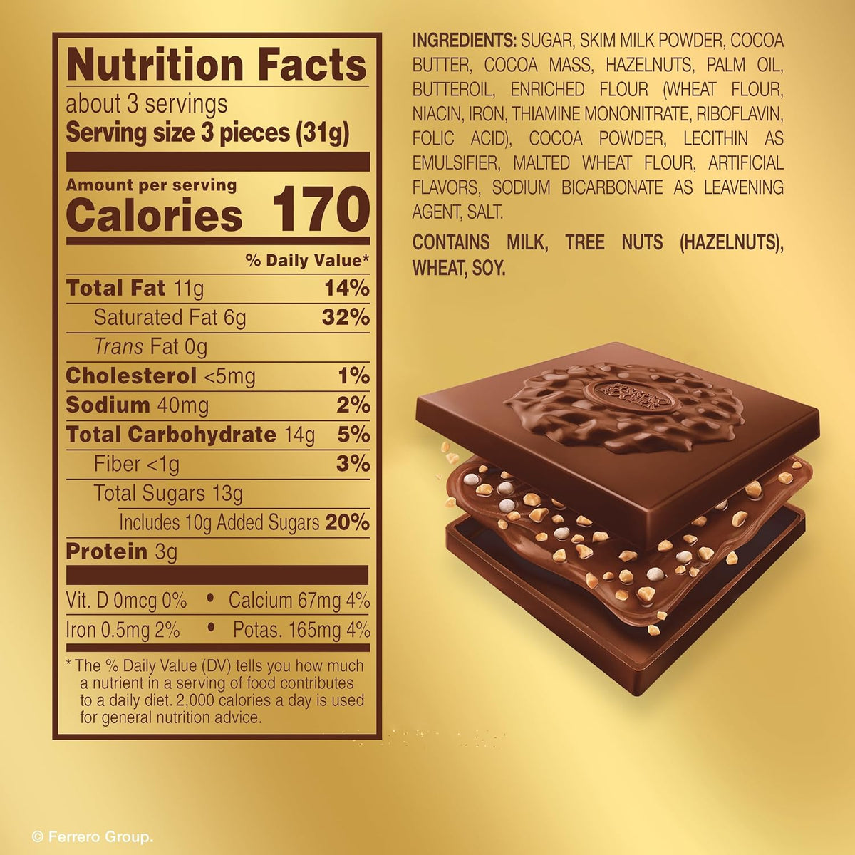 Close up of Ferrero Rocher chocolate squares texture