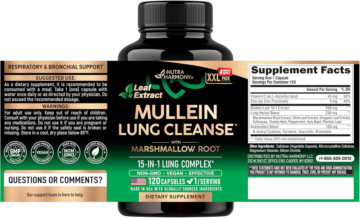 NutraHarmony Mullein capsules label details and key ingredients overview