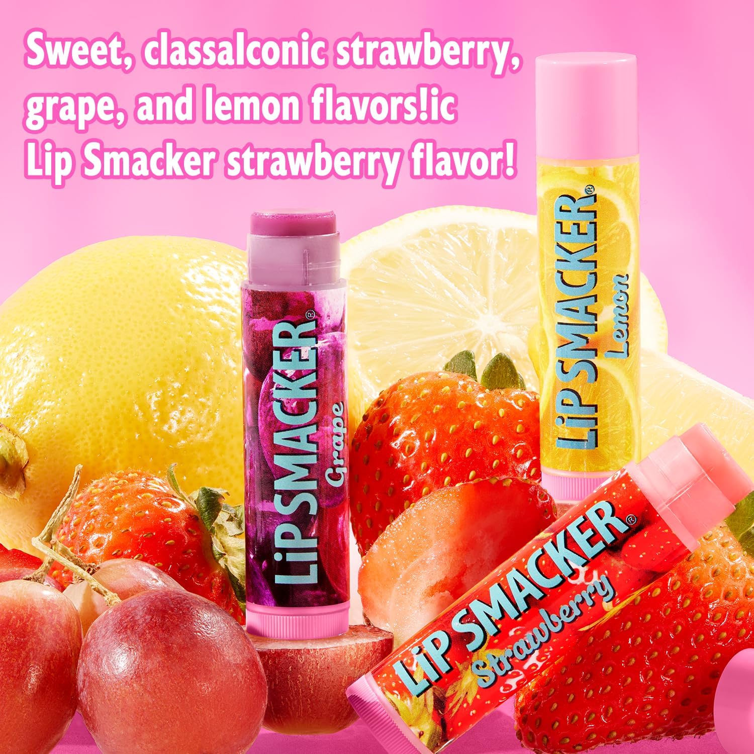 Lip Smacker original flavors grape lemon strawberry lip balms
