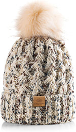 Womens Winter Ribbed Beanie Crossed Cap Chunky Cable Knit Pompom Soft Warm Hat - Image 9