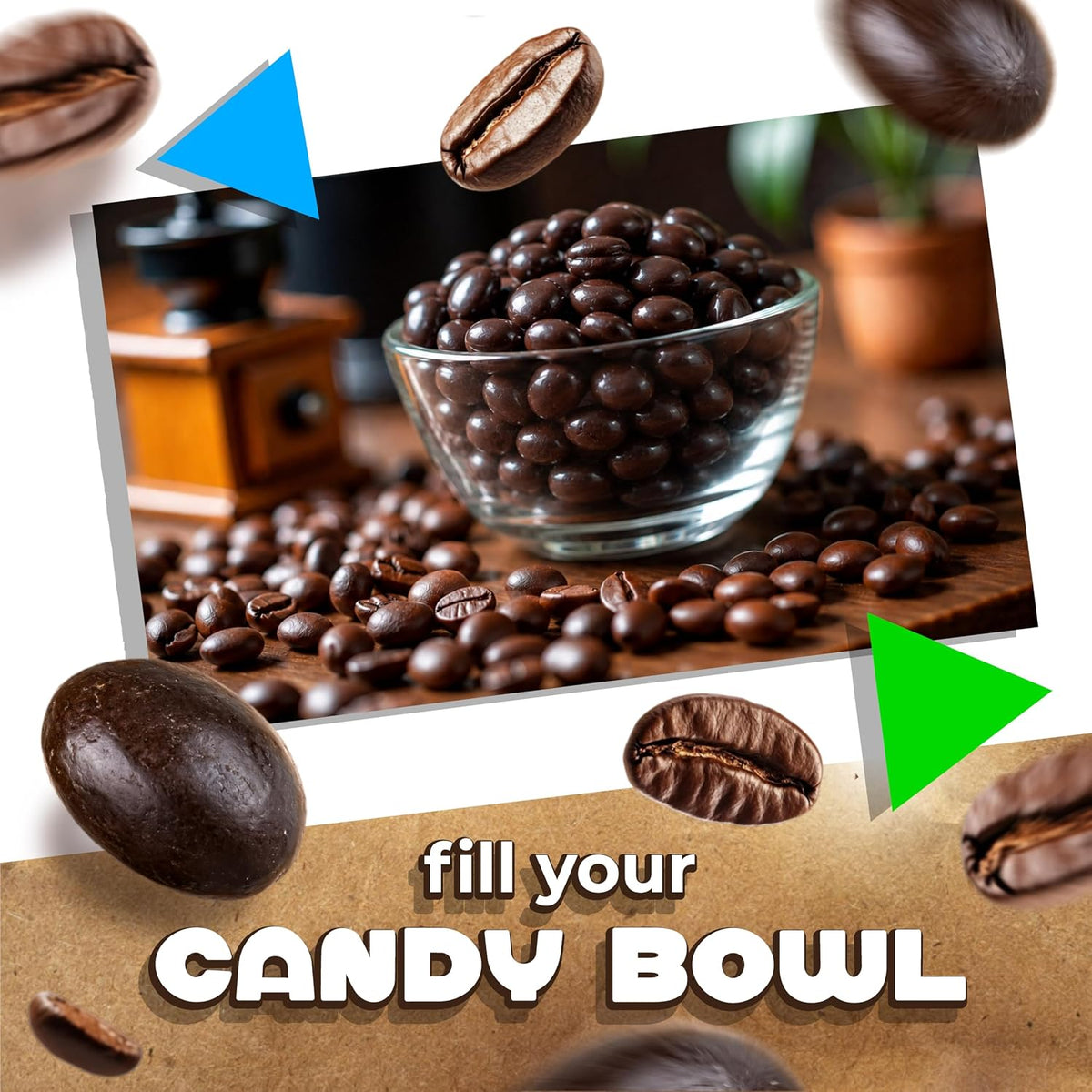A handful of authentic USA imported dark chocolate espresso beans for energy boost