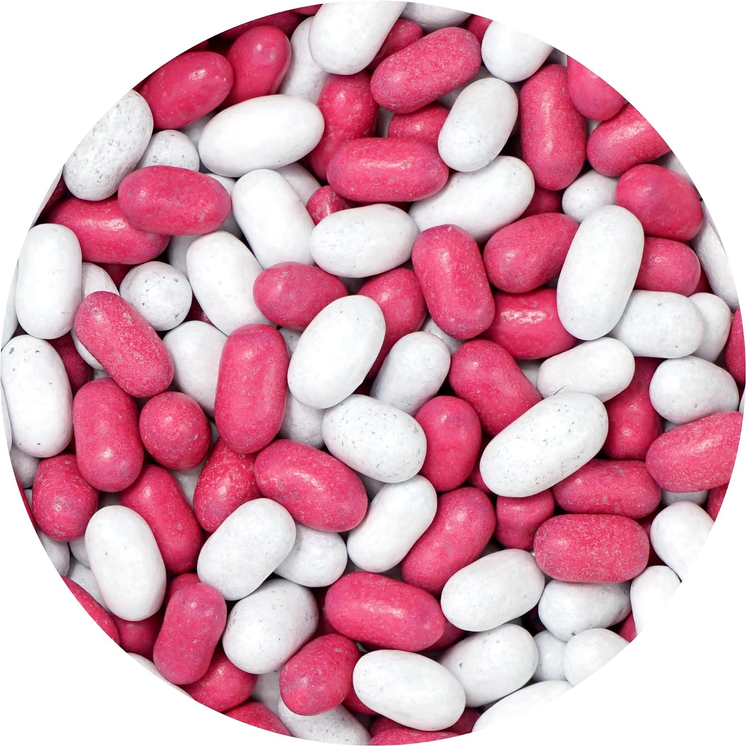 The Hampton Candy Company Good and Plenty Licorice Candy bulk bag front view showing pink and white candy pieces.