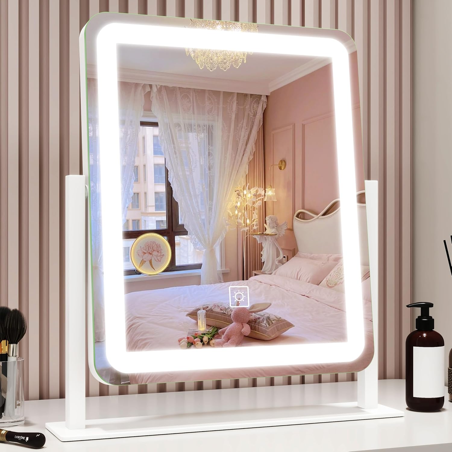 ROLOVE Vanity Mirror with Lights, 12.6"×15" LED Makeup Mirror, Lighted Makeup Mirror with Lights, Smart Touch Control Dimmable 3 Modes Light, Lighted Up Mirror for Makeup Desk, Bedroom, Dressing Room - Image 1