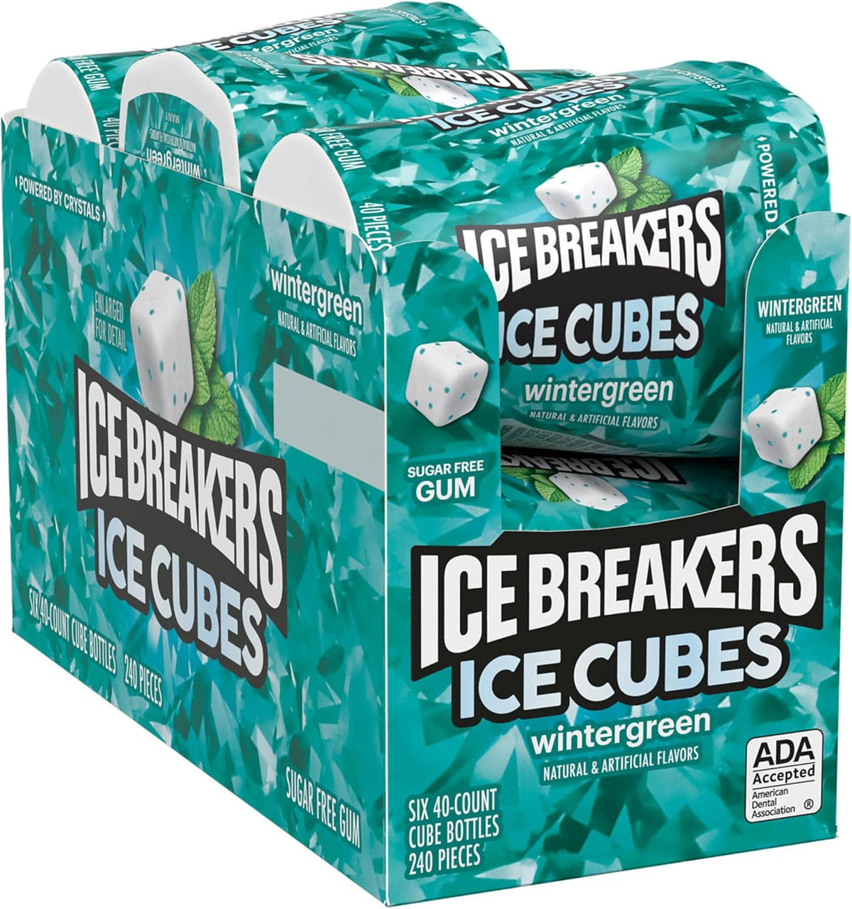 Ice Breakers cubical chewing gum pieces close up shot