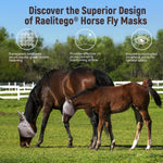 Side profile of Raelitego adjustable horse fly mask on a horse
