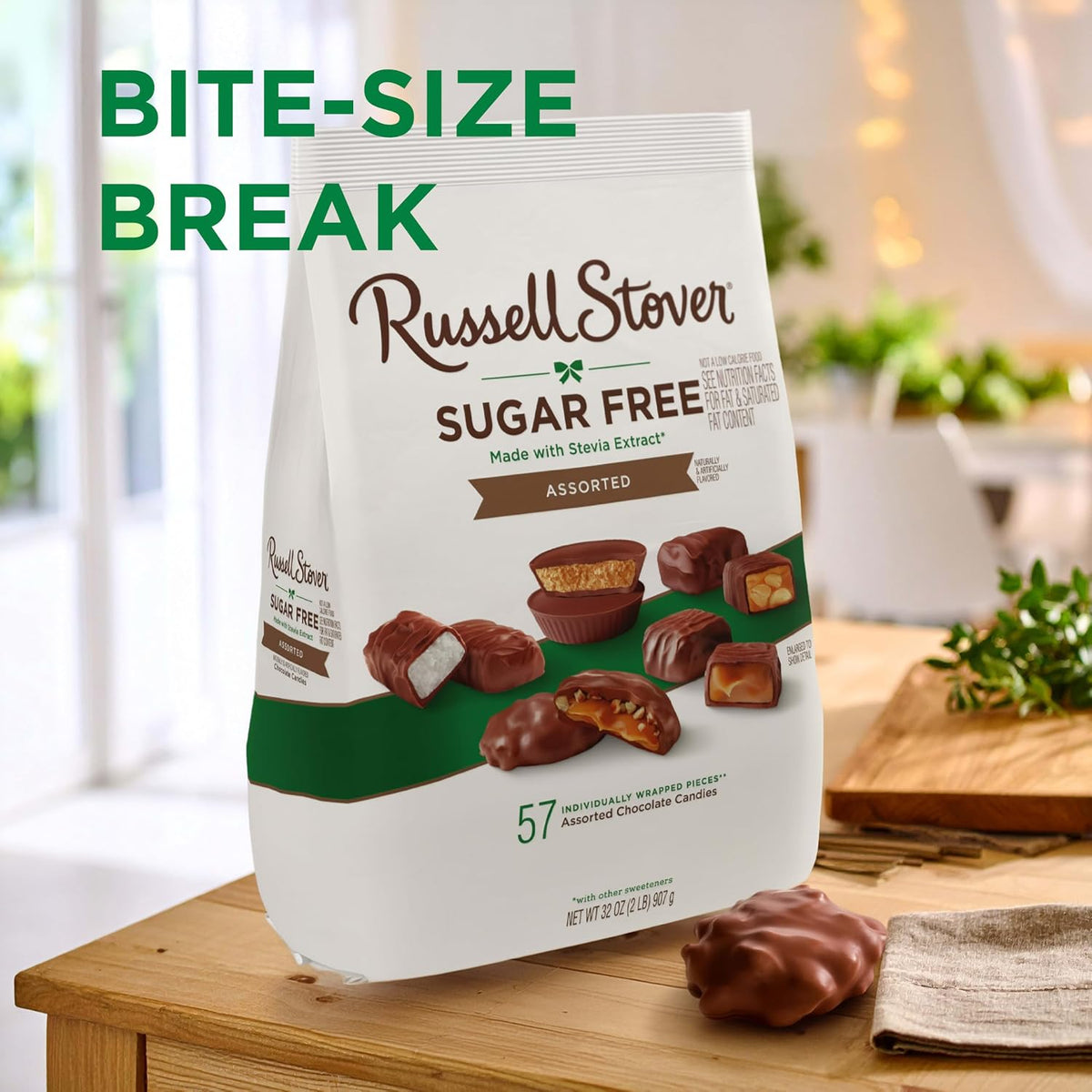 A handful of individually wrapped zero sugar American chocolates representing portion controlled snacks