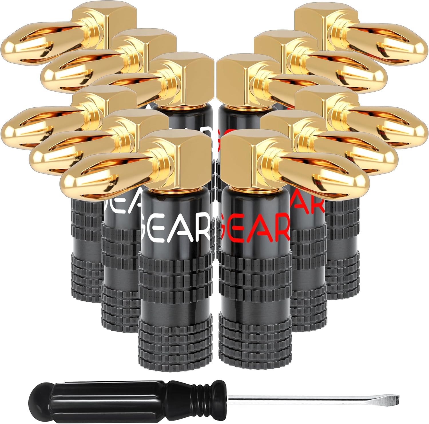 GearIT right angle banana plugs front view gold plated connector