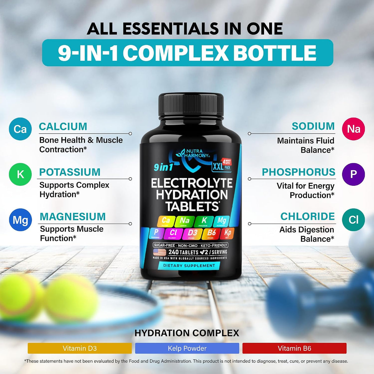 Close-up of NutraHarmony oral tablets for daily hydration support
