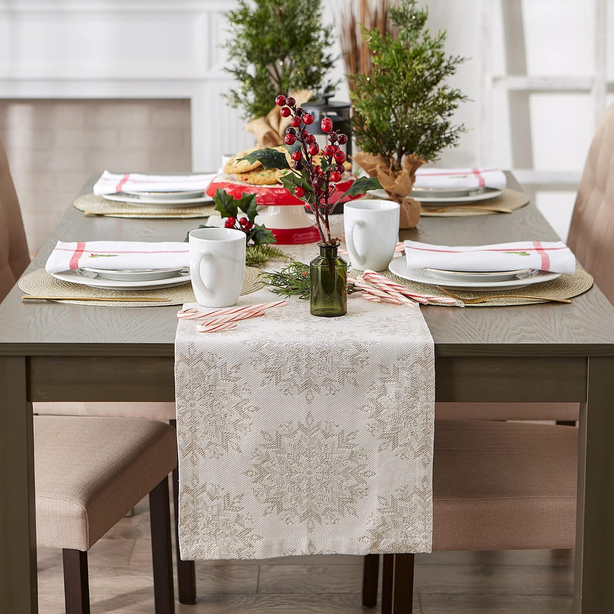 DII winter jacquard table runner folded to display textured pattern