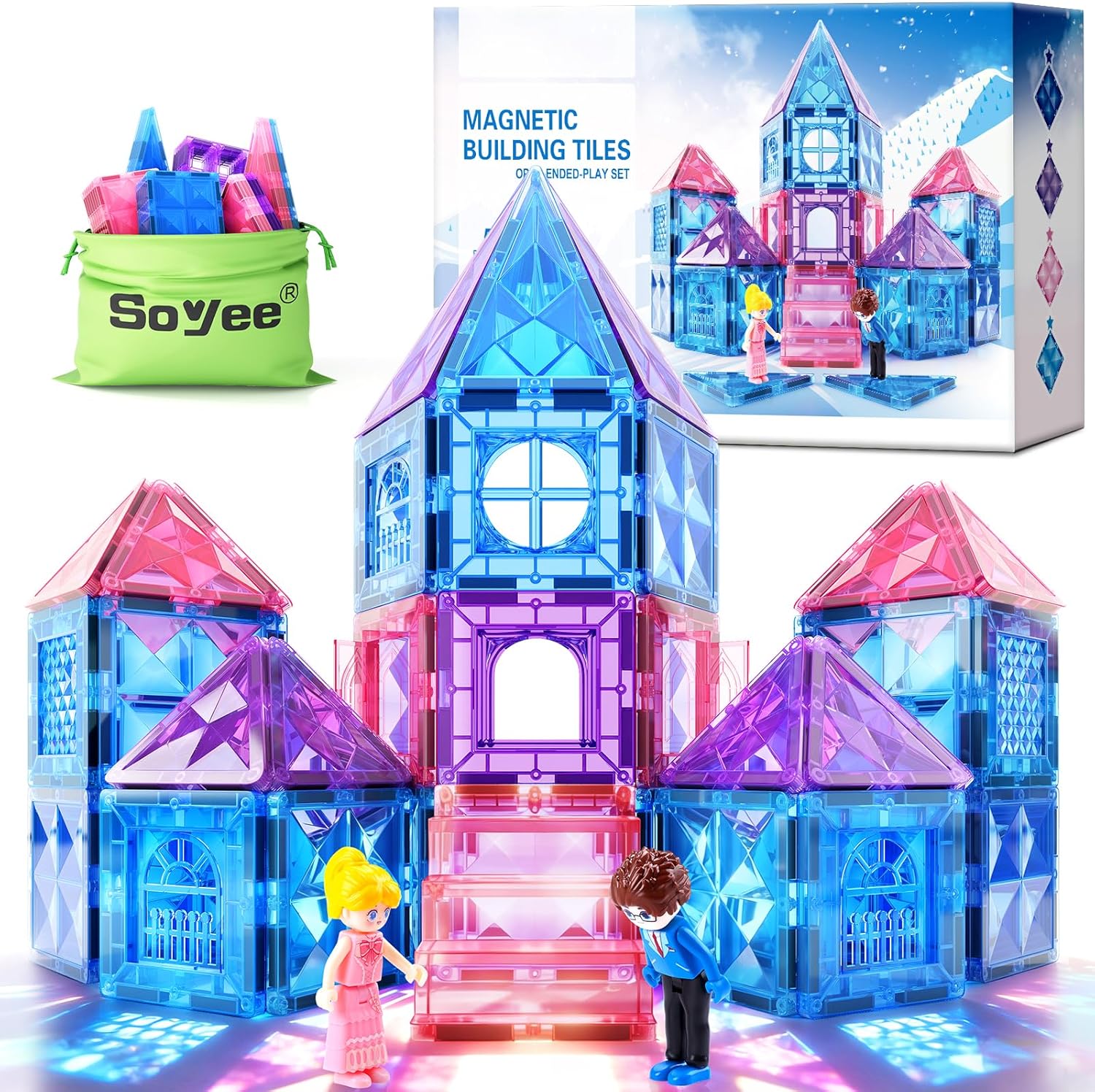 Soyee Diamond Magnetic Building Blocks front view showcasing the princess castle toy set packaging.