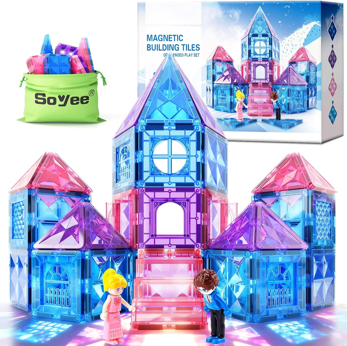 Soyee Diamond Magnetic Building Blocks front view showcasing the princess castle toy set packaging.