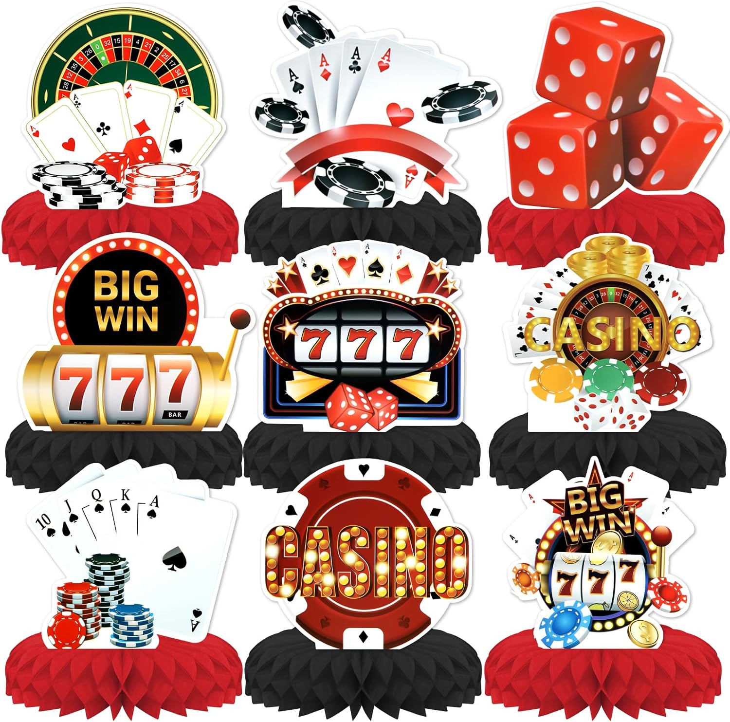 Kskspe 9 piece casino theme honeycomb centerpieces set front view