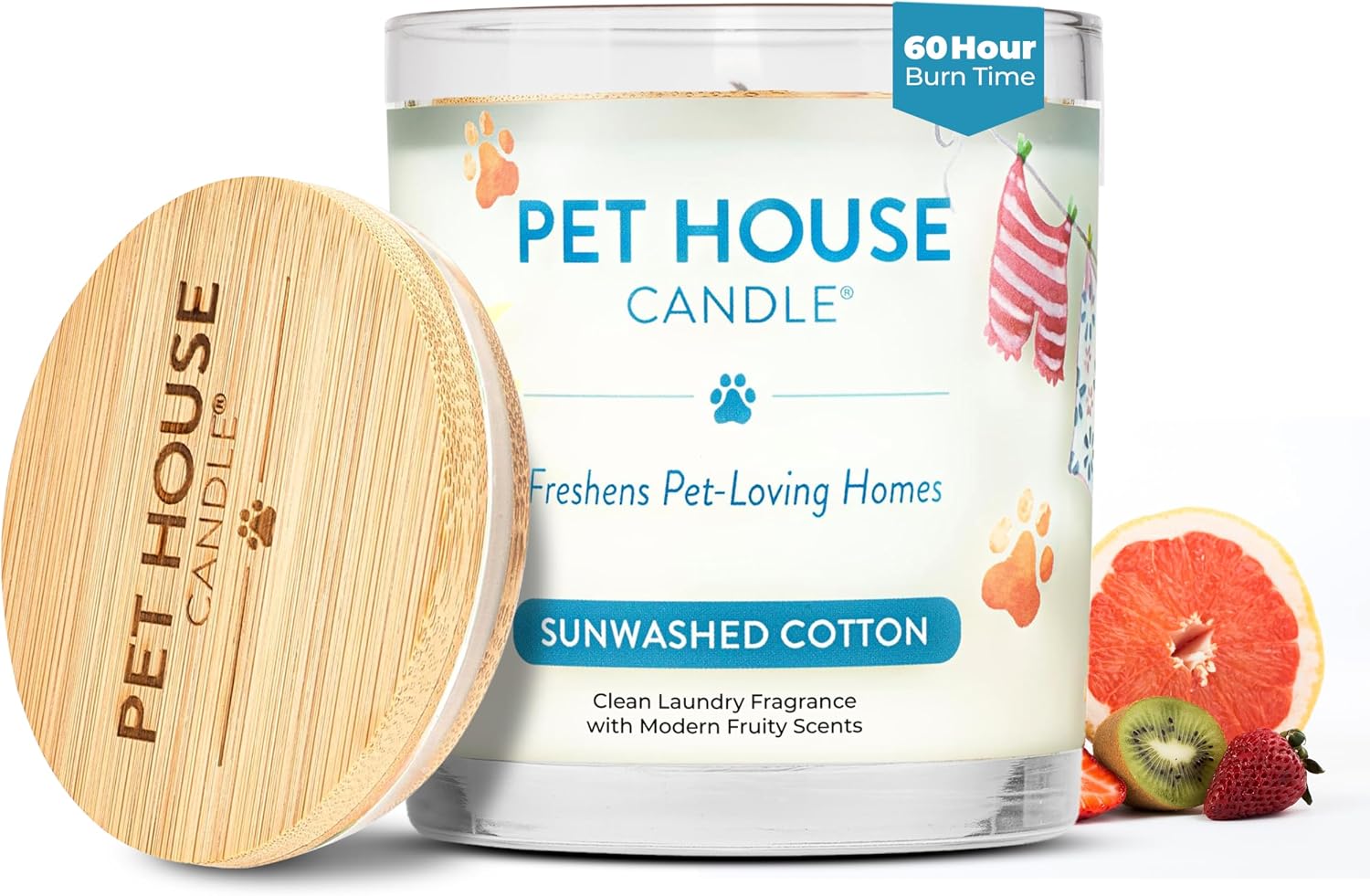One Fur All Pet House Candle front view showcasing glass jar and label.