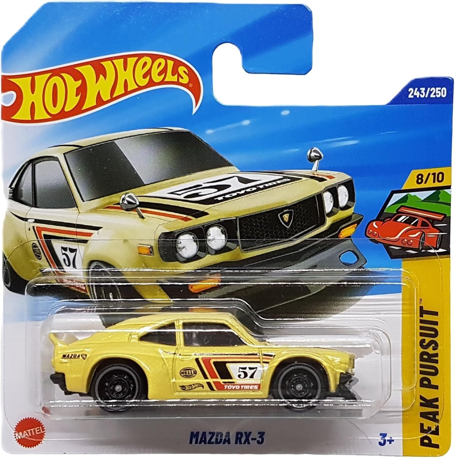 Hot Wheels Mazda RX-3 Peak Pursuit front view die-cast car