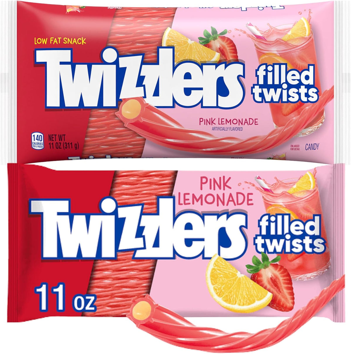 Twizzlers Strawberry Lemon Pink Lemonade Filled Twists Pack Front View Authentic Imported Candy