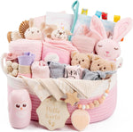 Glowsprout luxury curated baby girl gift basket pink newborn essentials premium hamper front view