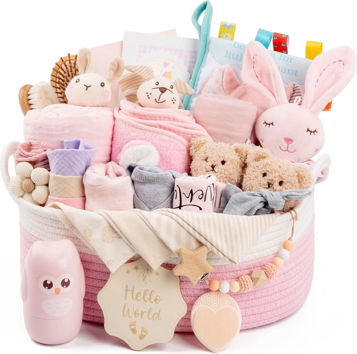Glowsprout luxury curated baby girl gift basket pink newborn essentials premium hamper front view