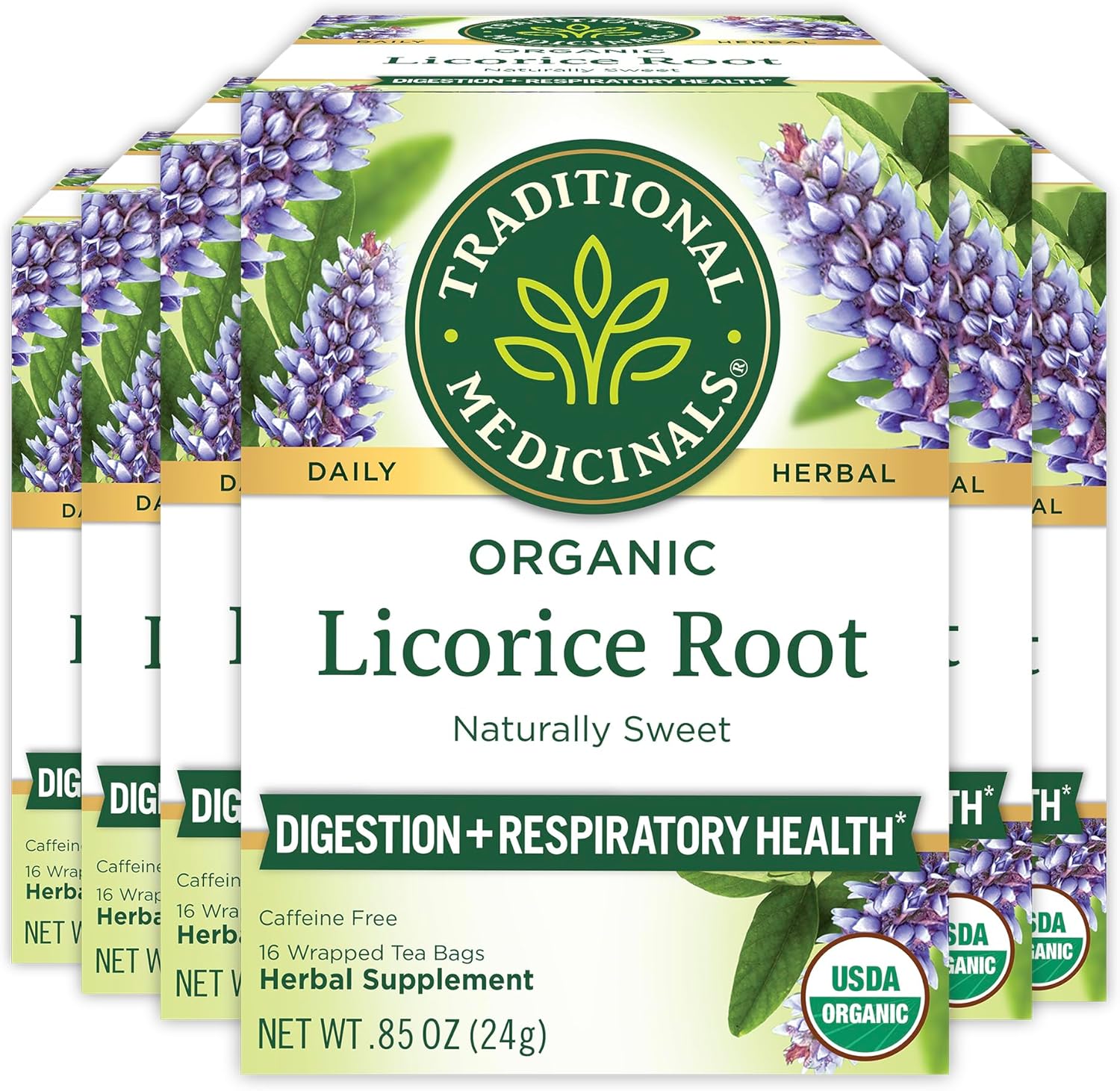 Traditional Medicinals Tea, Organic Licorice Root, Soothes the Digestive Tract & Promotes Respiratory Health - Kosher, Non-GMO, Caffeine-Free - 96 Tea Bags (6 Pack) - Image 1