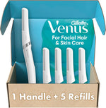 Gillette Venus Facial Razor, Exfoliating Dermaplaning Tool for Face, Replaceable Refills, Removes Fine Facial Hair, Exfoliates Dead Skin, Skin Defense Guard, Handle with 5 Blade Refills - Image 1