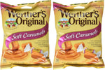 Individually wrapped soft caramel pieces displayed next to the official USA imported packaging.