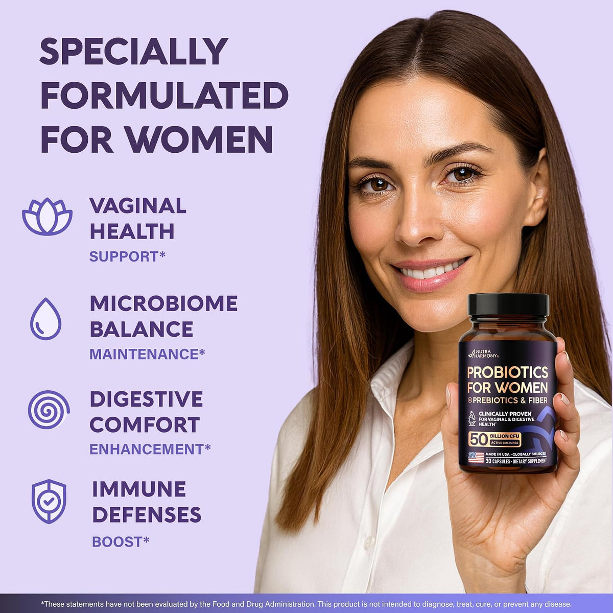 Nutraharmony Probiotics for Women capsule close up view