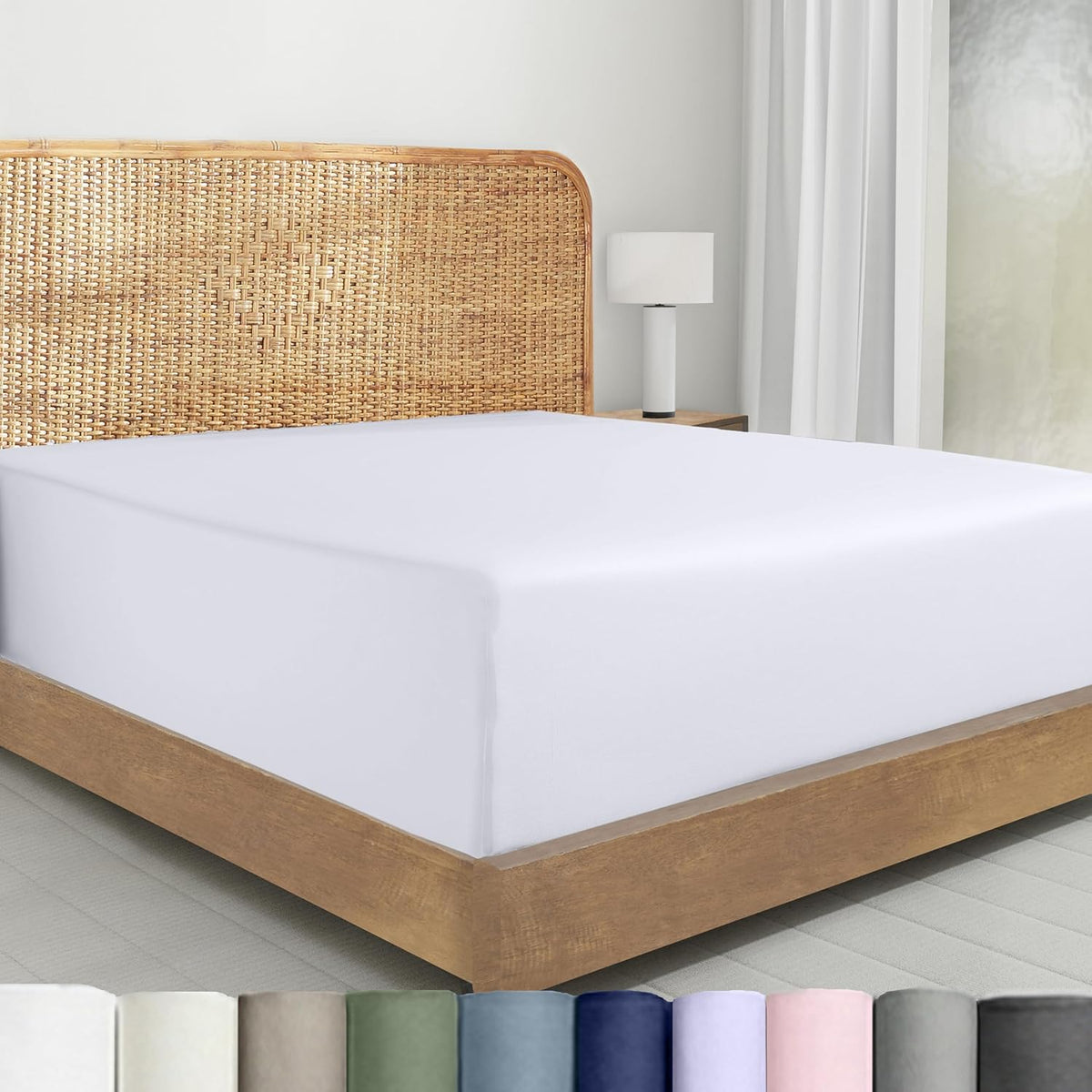 California Design Den white queen fitted sheet folded
