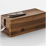 Tidita Acacia Wood Large Cable Management Box front view walnut finish.