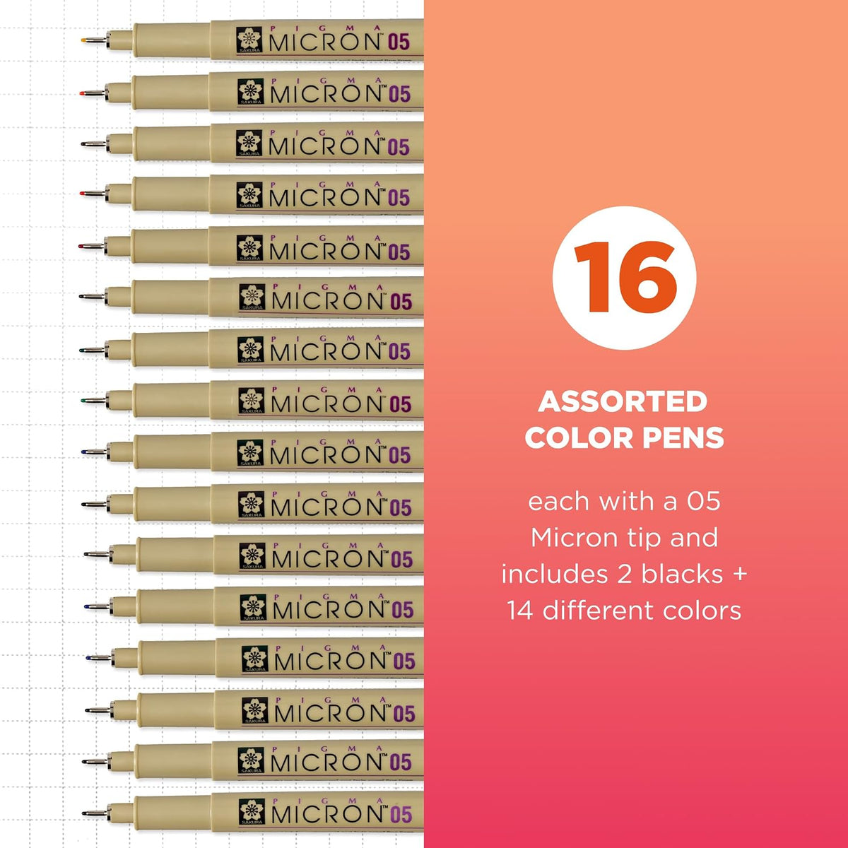 Sakura Pigma Micron assorted color pens aligned